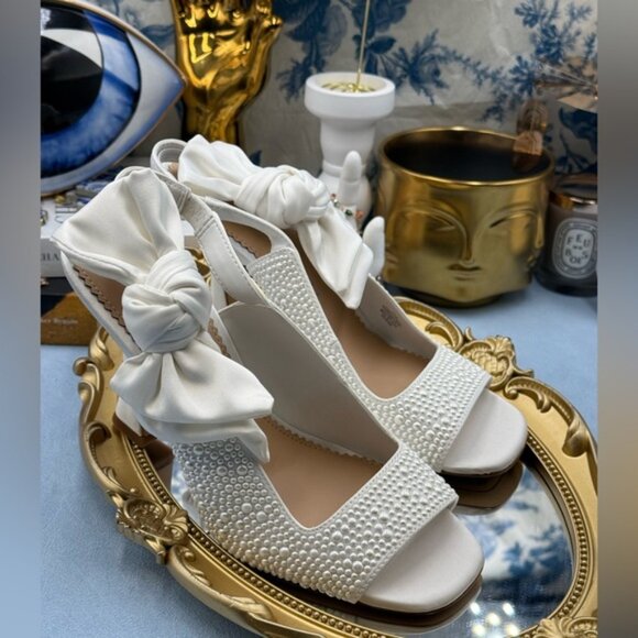 🆕 GIANNI BINI 🧿 NWOB Coray Pearl Embellished Satin Bow Slingback, Sz 7M - Picture 8 of 16